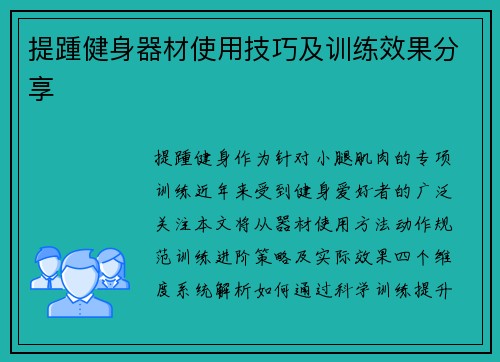 提踵健身器材使用技巧及训练效果分享